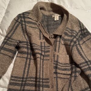 Jessica Simpson Tan and Gray Plaid Cardigan